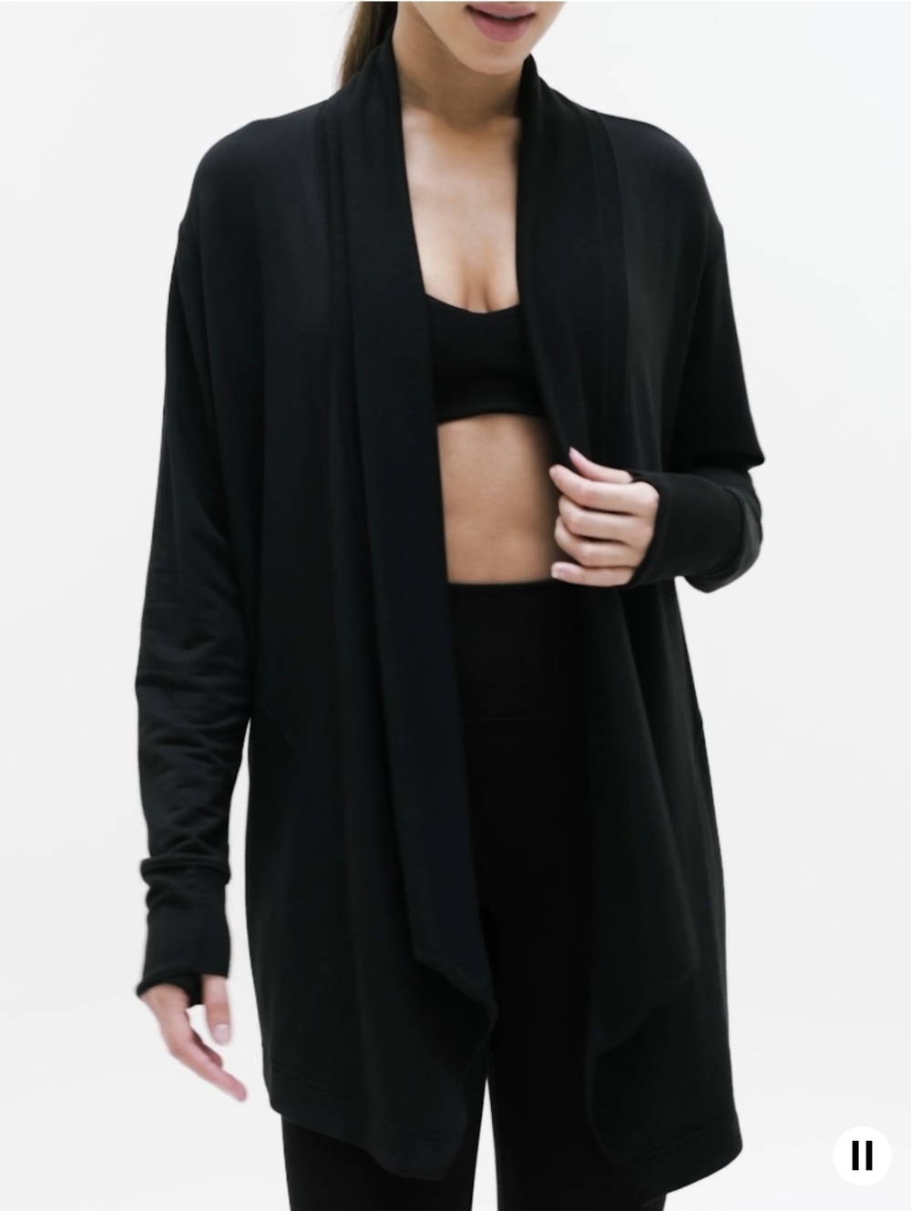 Athleta Black Open-Front Drape Cardigan